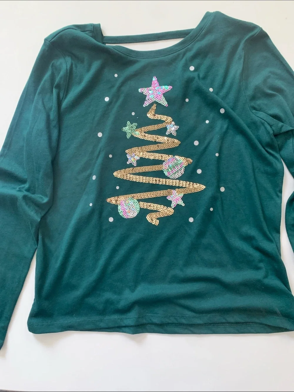 NWT The Children's Place Teal Green Long-Sleeve Sequin Tree Top Size Lg